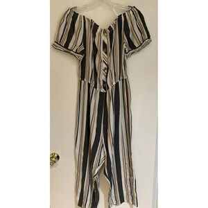 Jumpsuit‎ Hint of Blush Striped Women's Romper XL Off Shoulder Elastic Waist